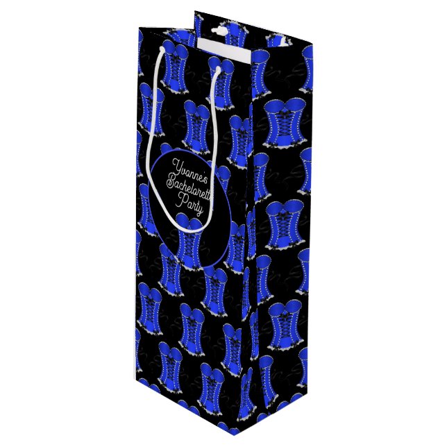 Flirty Blue Corset  Wine Gift Bag (Front Angled)