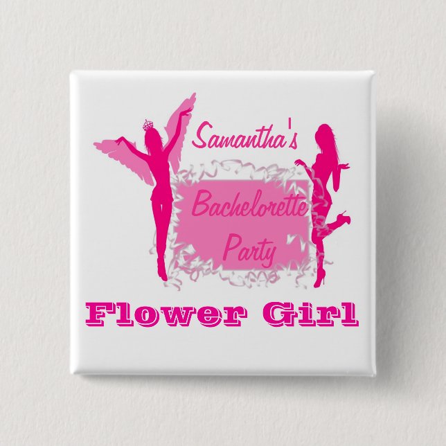 Flirty brides bachelorette party 2 inch square button (Front)