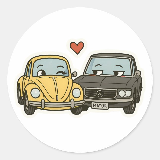 Flirty Cartoon Car Couple - Drôle Sticker pour Rom (Devant)