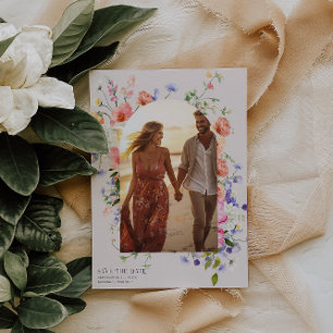 Flirty Floral Meadow Summer Wedding Photo Save The Date