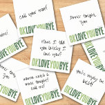 Flirty Love You Green Boyfriend Sticky Note<br><div class="desc">Add a flirty, personal touch to your notes with this fun, customizable notepad! Featuring the playful phrase "ok love you bye" in bold, alternating greens, this notepad is perfect for leaving romantic little reminders to say "I love you." Choose from a variety of colours, backgrounds, and personalize with a name...</div>