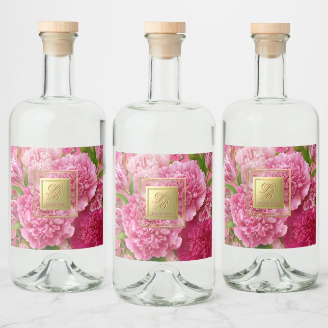  Flirty Pink and Green Monogram Mini Bottle Labels (Bottles)