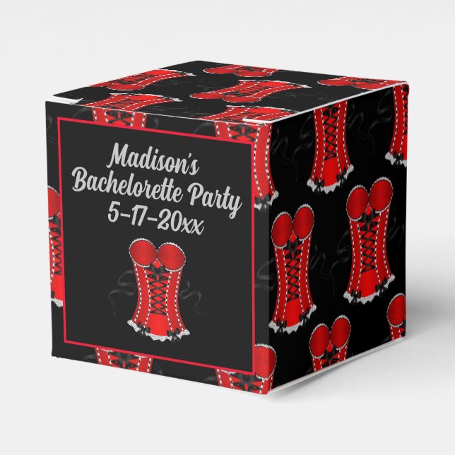 Flirty Red Corset Cube Favor Box (Front Side)