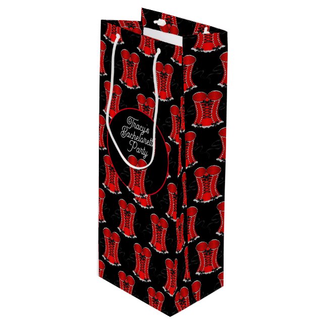 Flirty Red Corset  Wine Gift Bag (Front Angled)