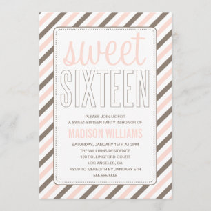 FLIRTY STRIPES SWEET SIXTEEN   BIRTHDAY INVITATION