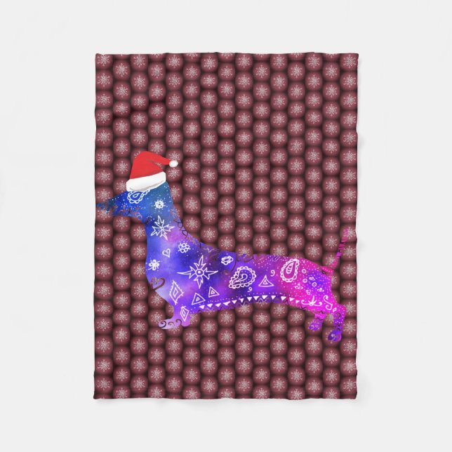 Fllece Blanket Holidays , Snowflakes Dachshund (Front)