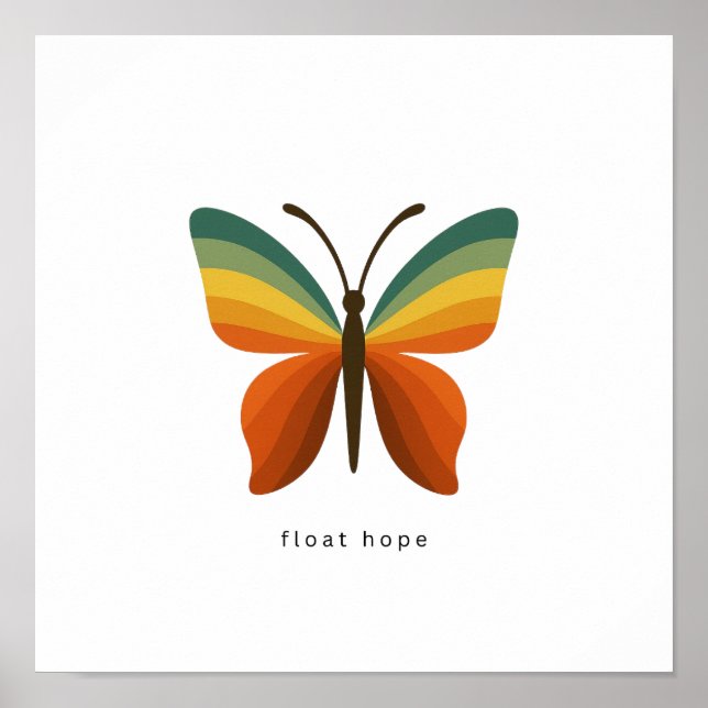 Float Hope Retro Rainbow Butterfly 12x12 Poster (Devant)