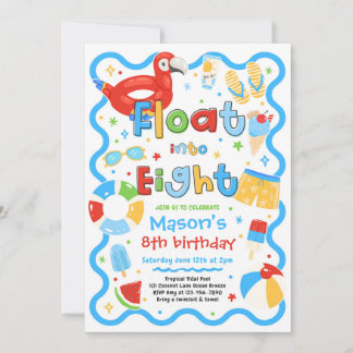 Float Into Eight Summer Pool Party 8th Birthday Invitation