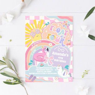 Float Into Four Pool Party Rainbow 4th Birthday Invitation
