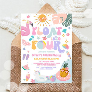 Float Into Four Pool Party Summer 4th Birthday Invitation