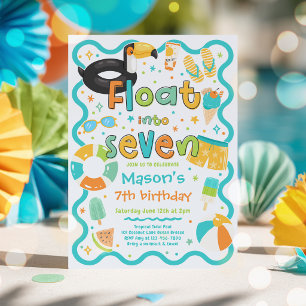 Float Into Seven Summer Pool Party 7th Birthday Invitation