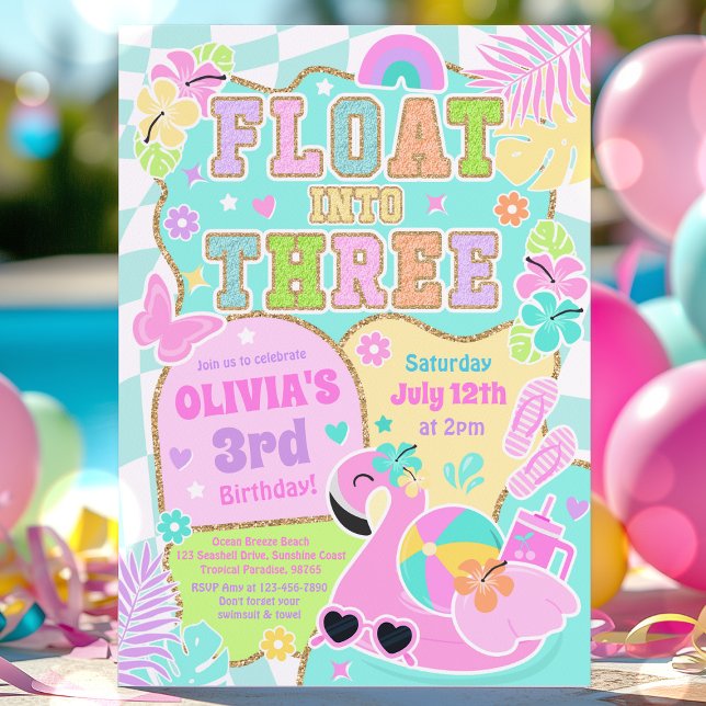Float Into Three Varsity Preppy Girl 3rd Birthday Invitation (Creator Uploaded)