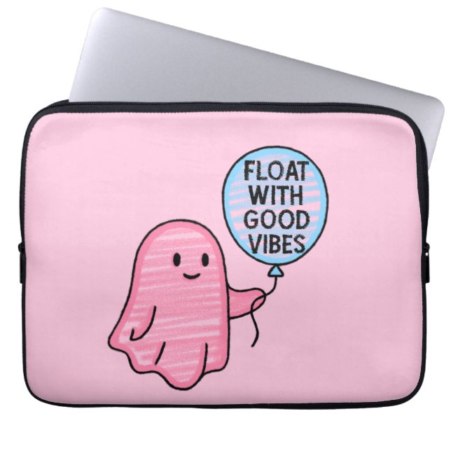 Float with good vibes cute boo design laptop sleeve (Front)