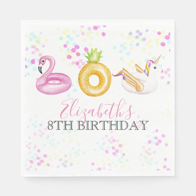 Floatie Pool Party Birthday Party Paper Napkins (Front)