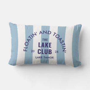 Floatin' And Toastin' The Lake Club Blue Stripe Lumbar Pillow