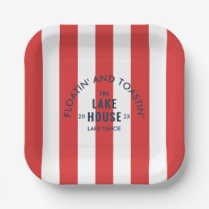 Floatin' And Toastin' The Lake Club Red Stripe Paper Plate