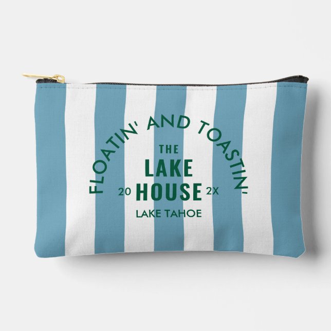 Floatin' And Toastin' The Lake House Blue Stripe Accessory Pouch (Front)