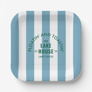 Floatin' And Toastin' The Lake House Blue Stripe Paper Plate