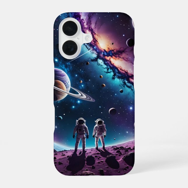 Floating Astronaut Galaxy Space Explorer Design iPhone 16 Case (Back)