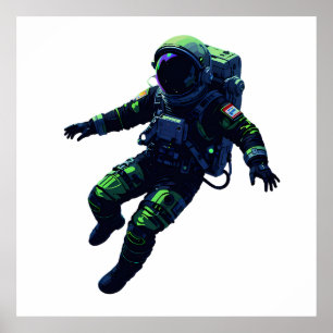 Floating Astronaut in Space Suit Illustration Poster
