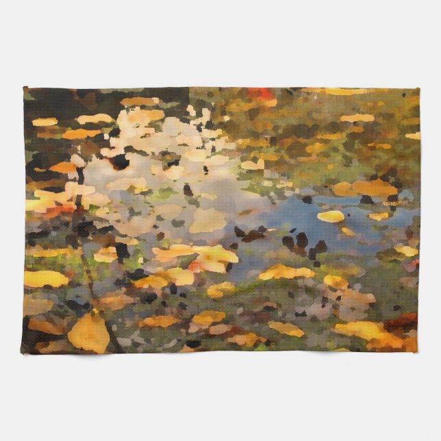 Floating Autumn Leaves Abstract Kitchen Towel (Horizontal)