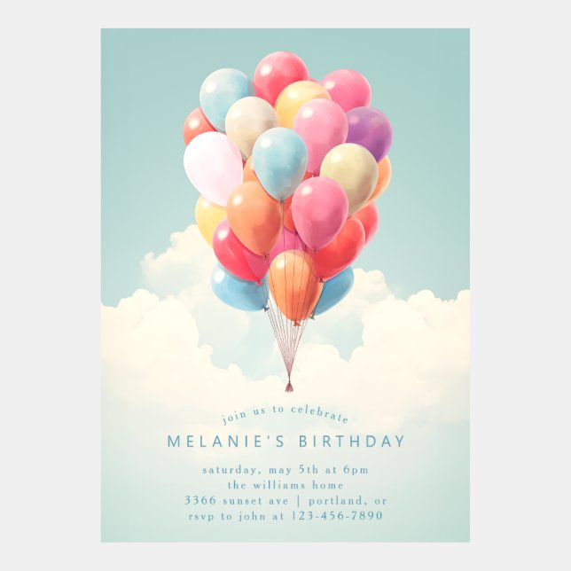 Floating Balloons in the Sky Birthday Invitation (Front)