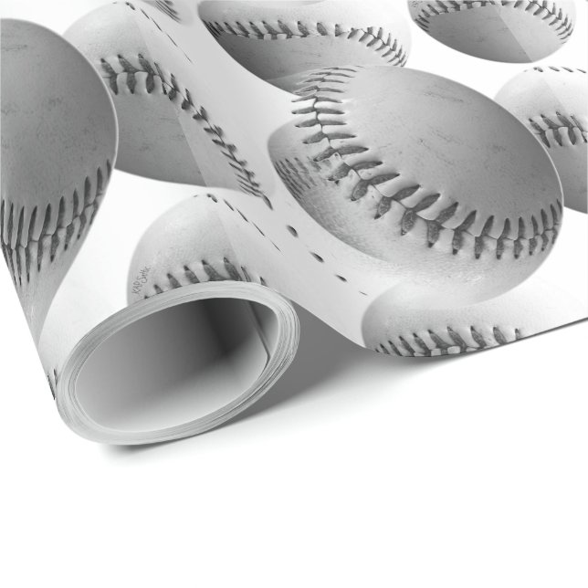 Floating Baseballs (black and white) Wrapping Paper (Roll Corner)