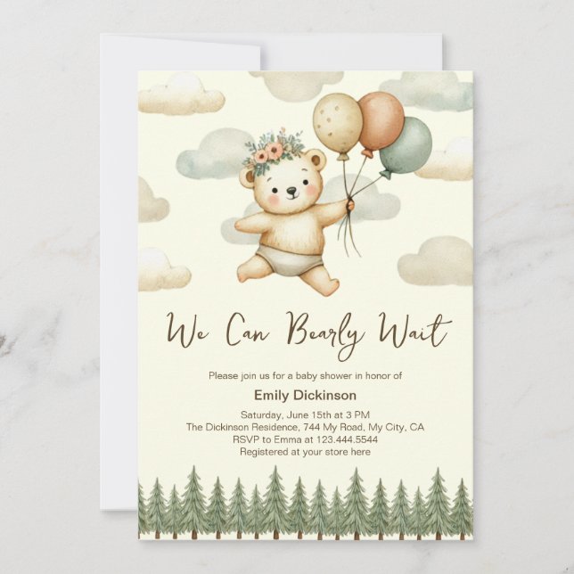 Floating Bear Adventures Baby Shower Invitation (Front)