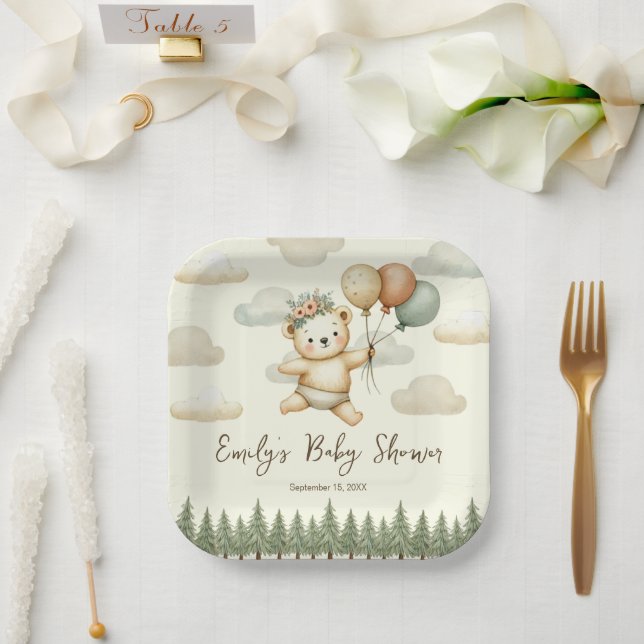 Floating Bear Adventures Baby Shower Paper Plate (Wedding)