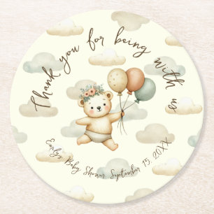 Floating Bear Adventures Baby Shower Round Paper Coaster