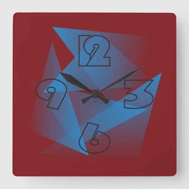 Floating blue fragments square wall clock (Front)