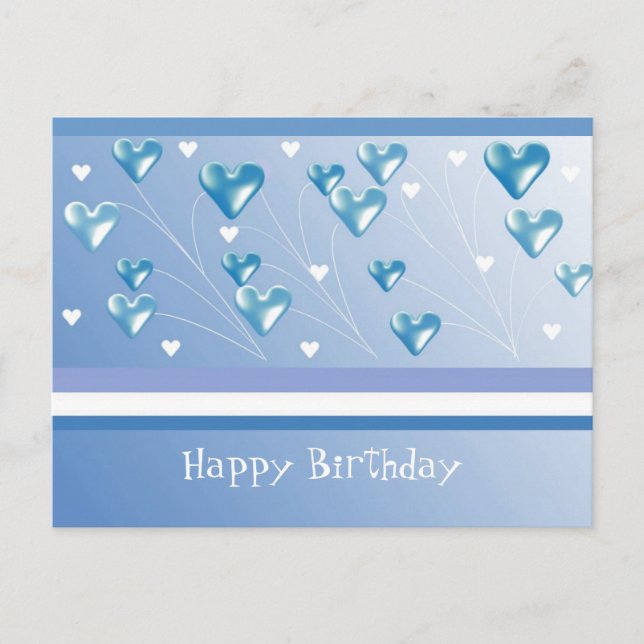 Floating Blue Hearts Birthday Greeting Postcard (Front)
