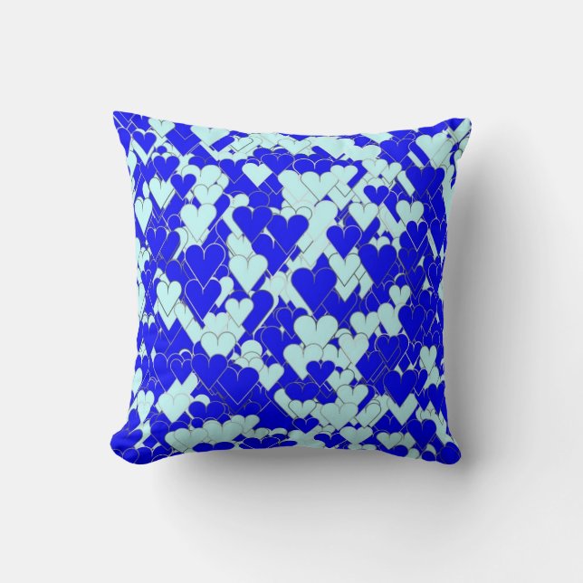 Floating Blue Hearts Throw Pillow (Front)