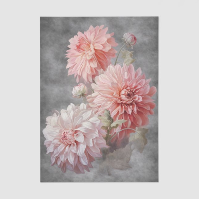 Floating Blush Pink Florals Charcoal Background Tissue Paper (Front)