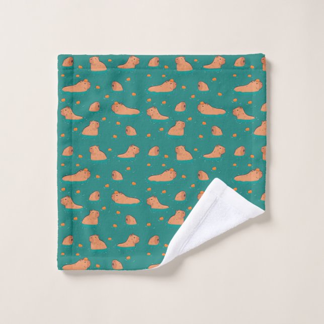 floating capybaras with orange wash cloth (Wash Cloth)