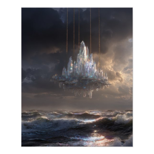 Floating Castle Over Stormy Sea Fantasy Poster (Front)