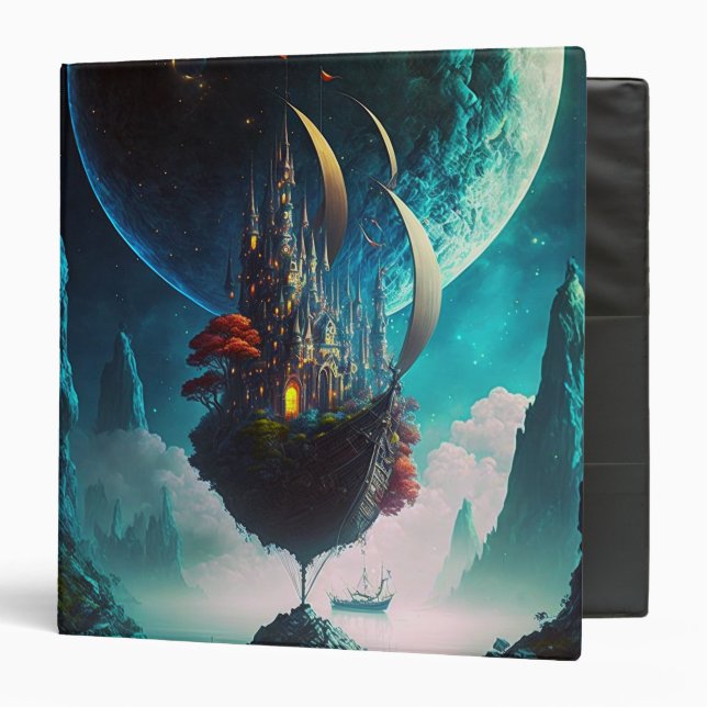 Floating Castle Ship Fantasy Art 3 Ring Binder (Front/Inside)