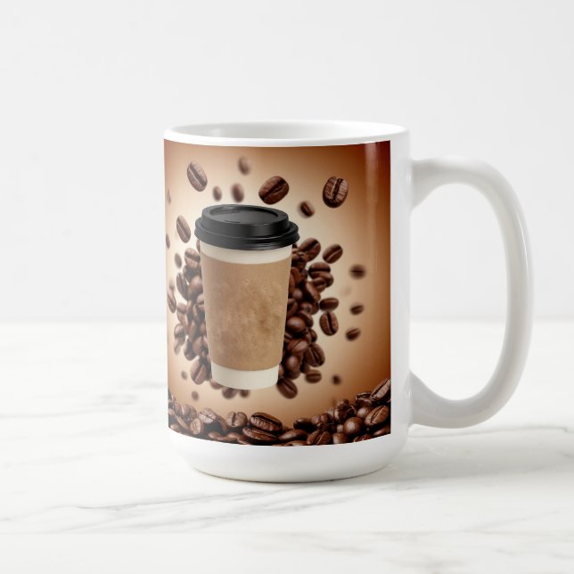 Floating Coffee Cup With Coffee Beans (Right)