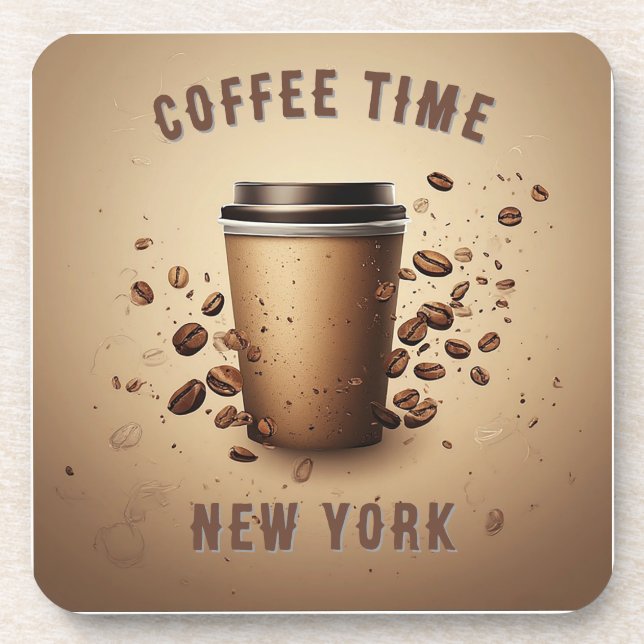 Floating Coffee Cup With Coffee Beans Coaster (Front)