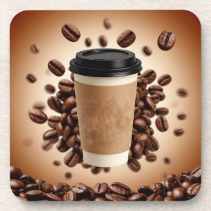 Floating Coffee Cup With Coffee Beans Coaster