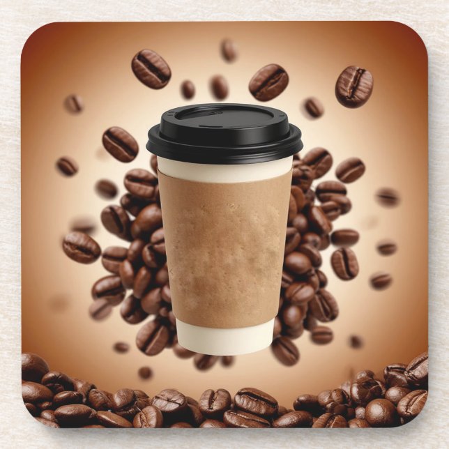 Floating Coffee Cup With Coffee Beans Coaster (Front)
