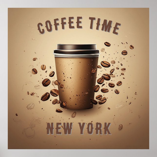 Floating Coffee Cup With Coffee Beans Poster (Front)