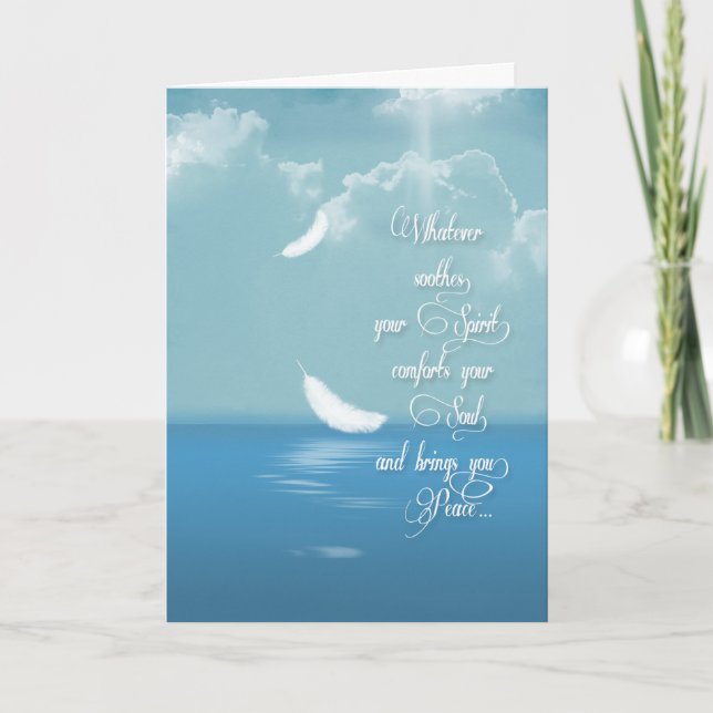 floating feathers over ocean for sympathy card (Front)