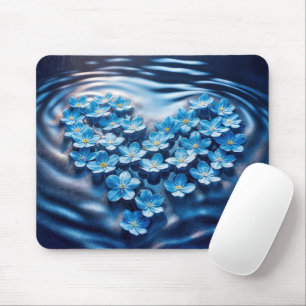 Floating Forget-Me-Not Blue Heart Mouse Pad