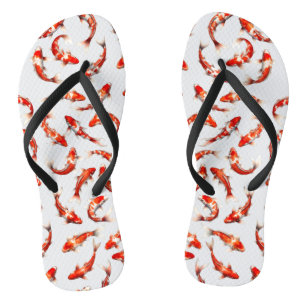 Floating fortune fish, red & white koi watercolor flip flops
