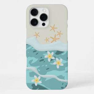 Floating Frangipanis on Beach Wave Meet Starfishes iPhone 16 Pro Max Case