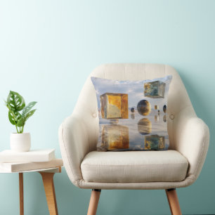 Floating Geometric Marvels Over Water Throw Pillow