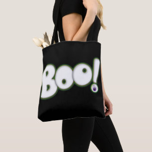 Floating Ghost BOO Lettering Bloodshot Eye Black Tote Bag