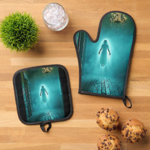 Floating Ghostly Apparition Oven Mitt & Pot Holder Set