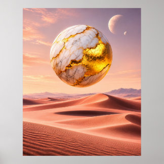 Floating Golden Sphere - Desert Dreamscape Poster